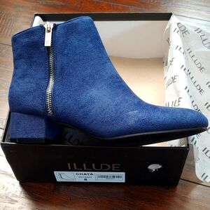 Blue microsuede boots. NIB
